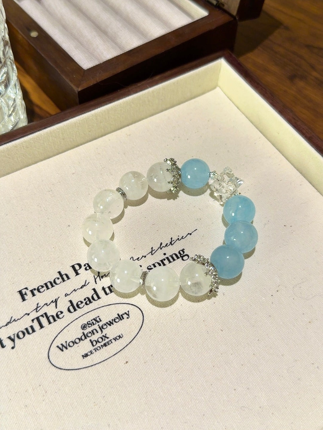 ▫️▪️ Blue chalcedony white ghost white crystal mercaba bracelet